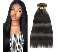 Zeslaerr Unprocessed Straight Cheveux humains Extensions Double Weft 1B Natural Black Human Hair Bundles Soft and Silky Remy Hair Extension Minimal Tangle For Women 20 22 24 Inch