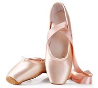 ZESLIV Chaussure de Ballet de Pointe profesionnel Classique Satin et Semelle en Cuir Ballerine Chausson Danse Pantoufle de Ballet avec Ruban pour Enfants Filles Femmes 41