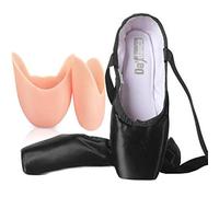 ZESLIV Chaussures de ballet avec coussinets en silicone pour filles et femmes - Noir - Satin - Pointures 31 à 43