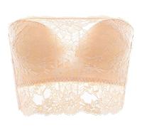 ZESLIV Femme Soutien-Gorge Bretelles Amovibles Bandeau Dentelle sans Couture, Couleur de Peau 90C Extensible Non Rembourré Bandeau Top Bra Soutien-Gorge