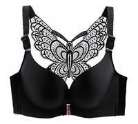 ZESLIV Femme Soutien-Gorge Fermeture Frontale Bralette avec Broderie Papillon Grande Taille 100D Noir Soutien Gorge sans Armature Push Up Bra