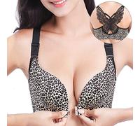 ZESLIV Femme Soutien-Gorge Fermeture Frontale Bralette avec Broderie Papillon Grande Taille 110D Motif léopard Soutien Gorge sans Armature Push Up Bra