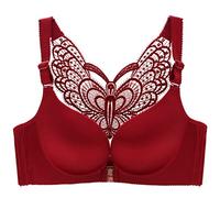 ZESLIV Femme Soutien-Gorge Fermeture Frontale Bralette avec Broderie Papillon Grande Taille 110D vin Rouge Soutien Gorge sans Armature Push Up Bra