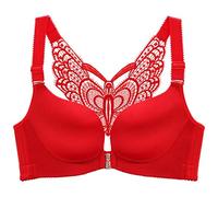 ZESLIV Femme Soutien-Gorge Fermeture Frontale Bralette avec Broderie Papillon Grande Taille 90B Rouge Soutien Gorge sans Armature Push Up Bra