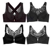 ZESLIV Femme Soutien-Gorge Fermeture Frontale Bralette avec Papillons Grande Taille 120E Noir Soutien Gorge sans Armature Push Up Bra