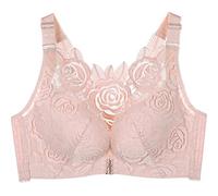 ZESLIV Femme Soutien-Gorge Fermeture Frontale Bralette avec Roses en Dentelle 120D Rose Soutien Gorge sans Armature Push Up Bra Grande Taille