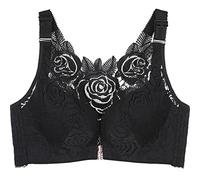 ZESLIV Femme Soutien-Gorge Fermeture Frontale Bralette avec Roses en Dentelle 95D Noir Soutien Gorge sans Armature Push Up Bra Grande Taille