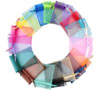 ZESLIV Lot de 100 pochettes cadeaux en organza 5 x 7 cm - Multicolores - Petites pochettes cadeaux en organza transparent avec cordon de serrage - Pour mariage, fête, festival, jeu
