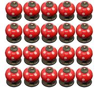 ZESLIV Lot de 20 boutons de tiroir pour enfants avec vis 34 mm rouge bouton rond pour meubles en céramique citrouille