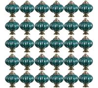 ZESLIV Lot de 30 boutons de meubles, en céramique, bleu, 33 mm, en forme de citrouille, pour tiroir, armoire, chambre d'enfant
