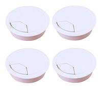 ZESLIV Lot de 4 passe-câbles ronds en ABS pour bureau - Passe-câbles pour table - Blanc - 80 mm