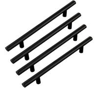 ZESLIV Lot de 4 poignées de meuble en T - Noir - Espacement entre les trous : 128 mm - Pour chambre d'enfant, armoire de cuisine, tiroir et commode