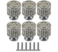 ZESLIV Lot de 6 boutons de meuble en alliage de zinc Poignées de meubles en strass argenté Bouton de tiroir de luxe Bouton d'armoire Bouton de meuble
