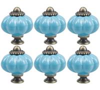 ZESLIV Lot de 6 boutons de meubles - 33 mm - En céramique - En forme de citrouille - Bleu