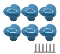 ZESLIV Lot de 6 boutons de meubles en céramique en forme de cœur Bouton de tiroir Bouton de porte d'armoire Bouton de meuble pour chambre d'enfant Bleu