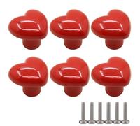 ZESLIV Lot de 6 boutons de meubles en céramique en forme de cœur Bouton de tiroir Bouton de porte d'armoire Bouton de meuble pour chambre d'enfant Rouge