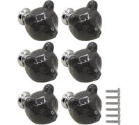 ZESLIV Lot de 6 boutons de meubles en céramique - Panda - Bouton de tiroir - Bouton de porte d'armoire - Bouton de meuble pour chambre d'enfant - Noir