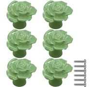 ZESLIV Lot de 6 boutons de meubles - En céramique - Rose - Pour chambre d'enfant - Vert
