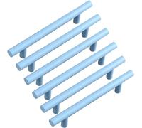 ZESLIV Lot de 6 poignées de meuble en T - Bleu - Distance entre les trous : 128 mm - Pour chambre d'enfant, armoire de cuisine, tiroir et commode