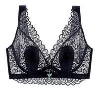 ZESLIV Soutien-gorge minimiseur pour femme avec armatures - Grandes tailles - Soutien-gorge non doublé - Dentelle - Bustier push-up - Bretelles larges, Noir , 100B