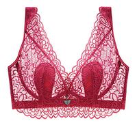 ZESLIV Soutien-gorge minimiseur pour femme avec armatures - Grandes tailles - Soutien-gorge non doublé - Dentelle - Bustier push-up - Bretelles larges, rouge, 125E