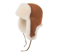 Zessano Chapeau d'aviateur Russe Ushanka en Cuir de Fourrure d'hiver - Chapeau Unisexe en Peau de Mouton 100% Cuir pour Homme et Femme (Cognac, 2XL)