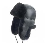 Zessano Chapeau d'aviateur Russe Ushanka en Cuir de Fourrure d'hiver - Chapeau Unisexe en Peau de Mouton 100% Cuir pour Homme et Femme, (Noir et Noir, 2XL)