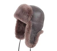 Zessano Chapeau d'aviateur Russe Ushanka en Cuir de Fourrure d'hiver - Chapeau Unisexe en Peau de Mouton 100% Cuir pour Homme et Femme, (Cappuccino, 2XL)