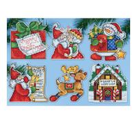 Zestaw do haftu krzyżykowego Design Works "Christmas Tree Decoration Santas Workshop Set of 6 pcs", 8x10cm
