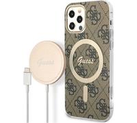 GUESS Bundle GUBPP12MH4EACSW Coque et Chargeur pour iPhone 12/12 Pro Marron Rigide 4G Imprimé
