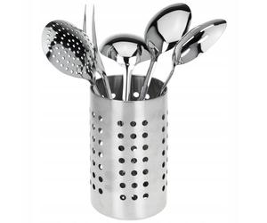 Zestaw przyborów kuchennych na stojaku stalowe 6 elementów srebrne