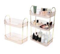 ZESTEFY Organiseur de maquillage en métal PET à 3 couches - Rangement modulaire multifonction avec accessoires lavables pour maquillage, soins de la peau et parfum (Ambre, Trois couches)