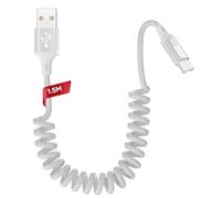 Zestiq Câble USB C Spiralé, 【0.4M-0.9M】Câble USB C Charge Rapide Rétractable pour Carplay, Android Auto Cable Type C Compatible avec iPhone 17, 16, 15, iPad, Samsung Galaxy, Google Pixel, Xiaomi-Blanc