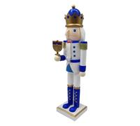 Zestivra Casse-noisette Hanoukka - Grand soldat en bois bleu et blanc de 38 cm - Figurine décorative traditionnelle pour les fêtes juives - Statue de collection festive pour la présentation sur