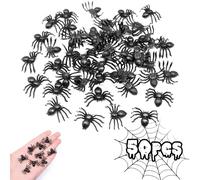 Zestivra Décorations d'araignées d'halloween, Fausses araignées,50X araignées Noires - Jouets de Farce d'halloween, Jouets de Farce effrayants pour la décoration intérieure et extérieure