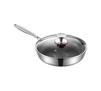 Zestivra Poêle à frire antiadhésive portable en acier inoxydable | Légère avec couvercle résistante aux rayures pour sauter, préparer, cuisiner, appartement, cuisine, grillades, maison
