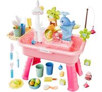 Zestivra Tables d'eau d'extérieur pour - Jeu sensoriel d'activités | 4 en 1 Évier de Jeu avec système d'eau Courante et Pompe | pour garçons et Filles de 4 à 8 Ans, été extérieur Piscine