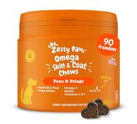 Zesty Paws Santé Peau et Pelage pour Chiens | Soutien Peau Saine et Pelage Brillant | Compléments pour Chiens sous Forme de Bouchée Gourmande | Aliments Complémentaires| Huile de Poisson - 90 unités