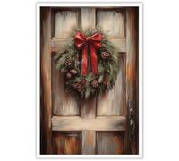 ZETCGSH Couronne de Noël vintage d'hiver sur toile pour porte d'entrée - Décoration murale - Couronne de Noël rustique - Pomme de pin - Décoration de maison de vacances - Esthétique - 30,5 x 40,6 cm -