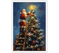 ZETCGSH Vintage Père Noël Arbre de Noël Toile Art Peinture Poster Vacances Hiver Impression Cadeau Saisonnier Maison Chambre Salon Décor Esthétique 30,5 x 40,6 cm Sans Cadre