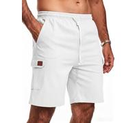 Zetieny Shorts et Bermudas en Lin pour Homme Été Léger avec Poches Cargo | Taille Élastique, Cordon de Serrage Réglable, Couleur Unie, Respirant, Plage, Décontracté,Travail, Vie Quotidienne, Extérieur