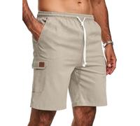 Zetieny Shorts et Bermudas en Lin pour Homme Été Léger avec Poches Cargo | Taille Élastique, Cordon de Serrage Réglable, Couleur Unie, Respirant, Plage, Décontracté,Travail, Vie Quotidienne, Extérieur