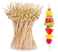ZETKUS 100 Pièces Perles Or Bâtons de Cocktail Brochettes Cocktail Cure-Dents en Bois Pic Aperitif Pique Apero pour Boissons Nourriture Fruits Desserts Pique Aperitif Fournitures de Fête