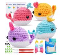 Zetqhuu Kit de crochet de baleine, kit de tricot animal - Ensemble de démarrage à tricoter pour adultes, animaux marins, baleines, artisanat,Kit de démarrage complet au crochet facile à apprendre pour