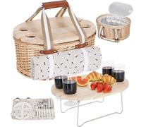 Zettfuly Ensemble de paniers de pique-nique pour 4 personnes - Panier de pique-nique isotherme en osier avec couverture imperméable, table de pique-nique pliable et kits de couverts, kit de paniers de