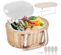 Zettfuly Ensemble de paniers de pique-nique pour 4 personnes - Panier de pique-nique isotherme en osier avec table à vin pliable, kit de pique-nique avec doublure pour couples, camping, extérieur