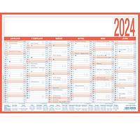 Zettler Calendrier quotidien 2024 - Format A4 (29 x 21 cm) - 6 mois sur 1 page - Calendrier tableau - Laminé sur carton - Planning annuel - 908-1315, jaune