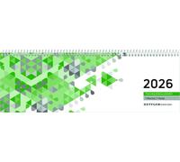 Zettler Calendrier de bureau transversal 1W/1S 2026 29,6x9,9 cm vert 1 semaine sur 1 page Calendrier de bureau avec 60 pages de division horaire 7-19 heures