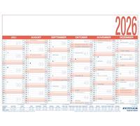 Zettler Calendrier de travail 2026 plastifié A4 - Grand calendrier de bureau 29 × 21 cm, 6 mois par page, compteur de jours de travail, jour et semaine, aperçu des vacances, jours fériés, calendrier