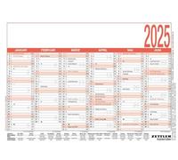 Zettler - Calendrier des jours de travail 2025 blanc/rouge, 14,8 x 10,5 cm, calendrier d'affichage avec aperçu du mois, 6 mois sur 1 page, dates de vacances, comptage des jours de travail, du jour et